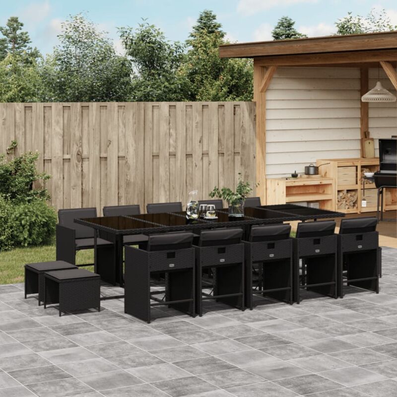 Ensemble à manger de jardin 15 pcs coussins noir résine tressée Vidaxl