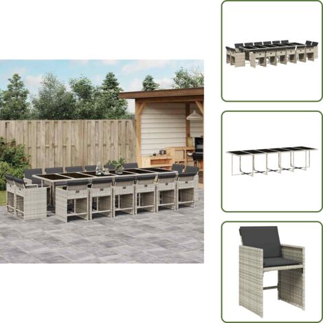 Ensemble à manger de jardin et coussins 17 pcs gris clair rotin - Salon De Jardin - Meuble De Jardin - Set De Jardin - Mobilier Extérieur - Table De Jardin