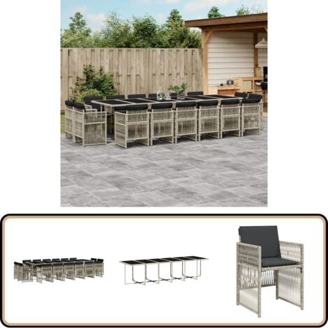 Ensemble à manger de jardin et coussins 17 pcs gris clair rotin - Salon De Jardin - Meuble De Jardin - Set De Salon De Jardin - Mobilier De Jardin - Table De Jardin