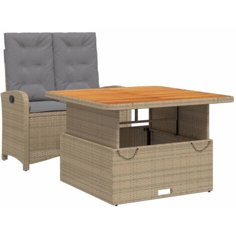 Ensemble à manger de jardin et coussins 2 pcs beige poly rotin
