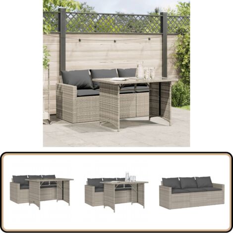 Ensemble à manger de jardin et coussins 2 pcs gris clair rotin - Salon De Jardin - Set De Salon De Jardin - Mobilier De Jardin - Table De Jardin - Chaises De Jardin