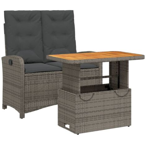 Ensemble à manger de jardin et coussins 2 pcs gris rotin