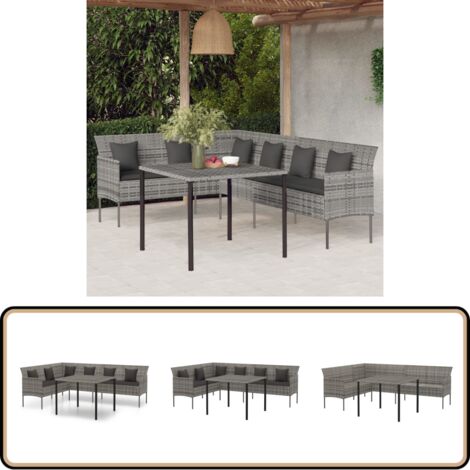 Ensemble à manger de jardin et coussins 2 pcs gris rotin - Salon De Jardin - Mobilier De Jardin - Set De Salon De Jardin - Table Basse - Chaise Lounge