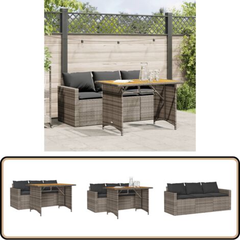 Ensemble à manger de jardin et coussins 2 pcs gris rotin - Salon De Jardin - Set De Salon De Jardin - Mobilier De Jardin - Table De Jardin - Chaises De Jardin