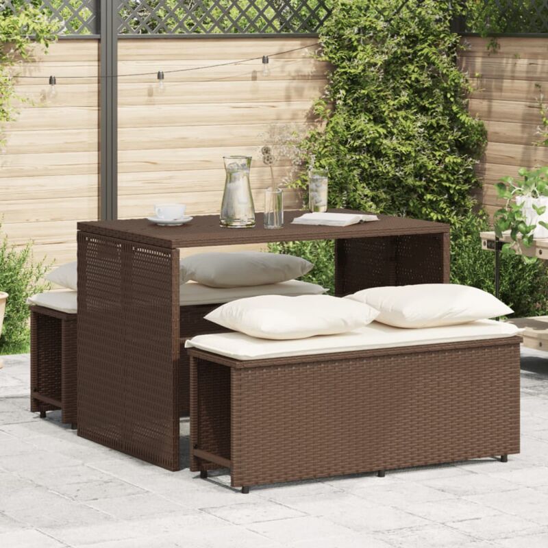 Ensemble à manger de jardin 3 pcs et coussins marron poly rotin - Vidaxl