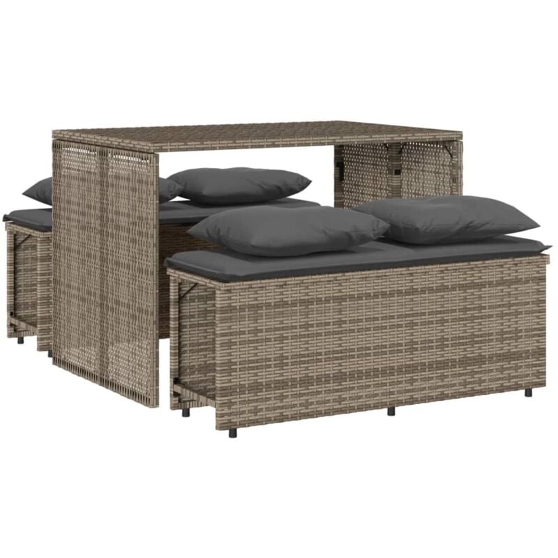 Ensemble à manger de jardin 3 pcs coussins gris résine tressée - Vidaxl