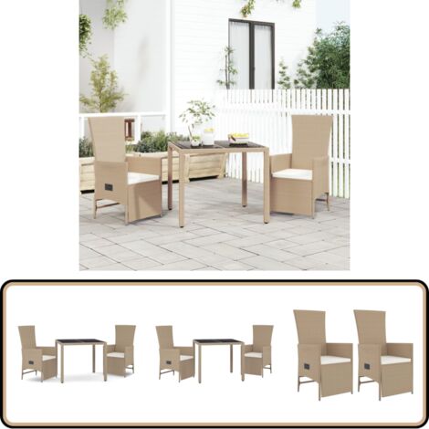 Ensemble à manger de jardin et coussins 3 pcs Beige poly rotin - Salon De Jardin - Mobilier De Jardin - Set De Jardin - Table De Jardin - Chaises De Jardin