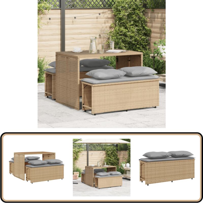 Ensemble à manger de jardin et coussins 3 pcs Beige poly rotin - Salon De Jardin - Mobilier De Jardin - Set De Salon De Jardin - Table De Jardin