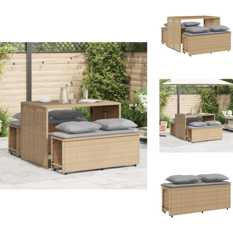 Ensemble à manger de jardin et coussins 3 pcs Beige poly rotin - Salon De Jardin - Mobilier De Jardin - Set De Salon De Jardin - Table De Jardin