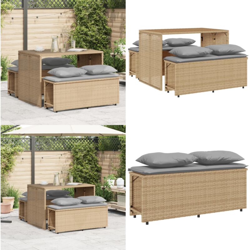 Ensemble à manger de jardin et coussins 3 pcs Beige poly rotin - Salon De Jardin - Mobilier De Jardin - Set De Salon De Jardin - Table De Jardin
