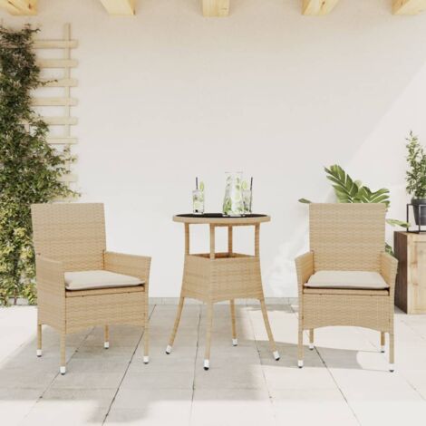Ensemble à manger de jardin et coussins 3 pcs beige rotin verre vidaXL