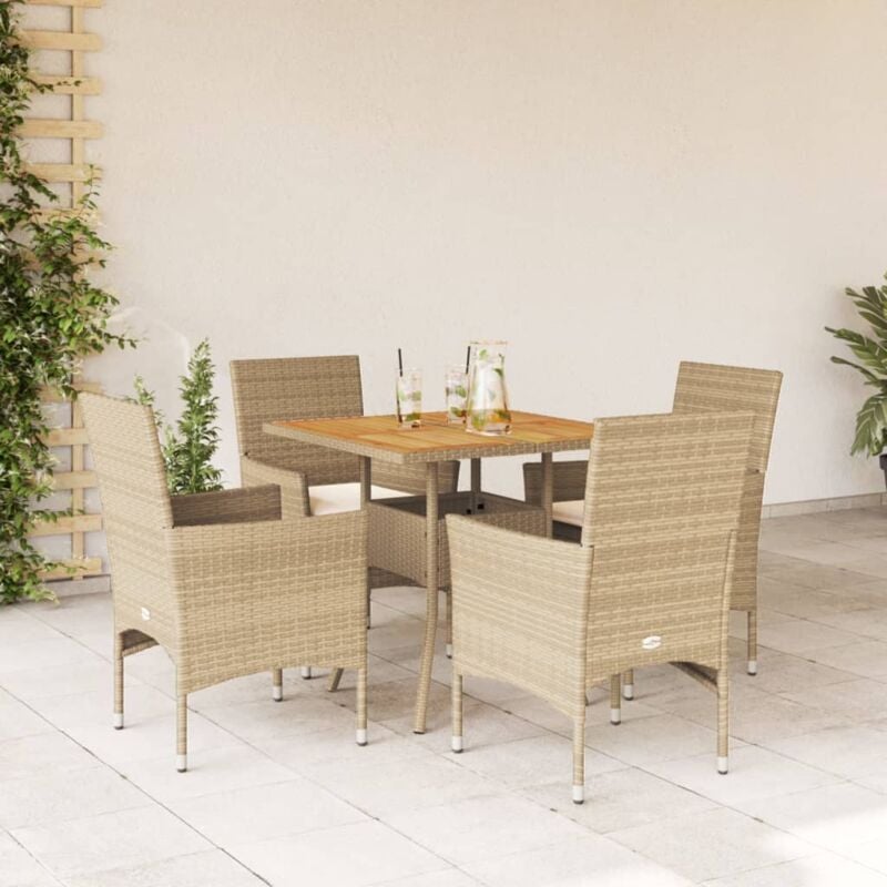 Ensemble à manger de jardin et coussins 5pcs beige rotin acacia - Vidaxl