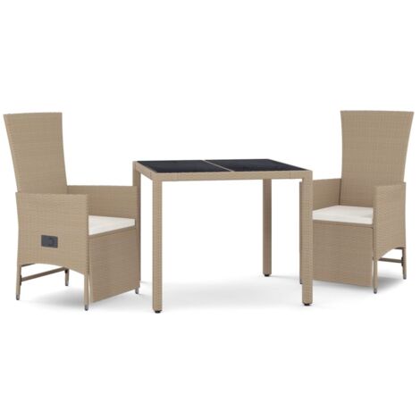 Ensemble à manger de jardin et coussins 3 pcs  Mobilier de jardin Beige poly rotin