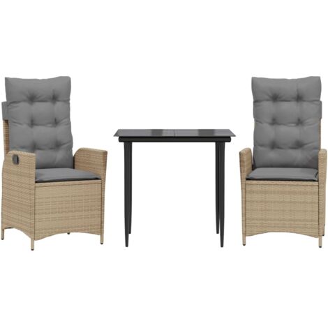 Ensemble à manger de jardin et coussins 3 pcs  Mobilier de jardin Beige poly rotin