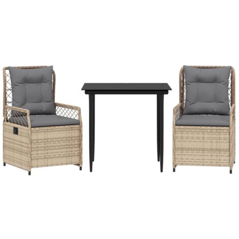 Ensemble à manger de jardin et coussins 3 pcs  Mobilier de jardin Beige poly rotin