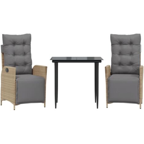 Ensemble à manger de jardin et coussins 3 pcs  Mobilier de jardin mélange beige