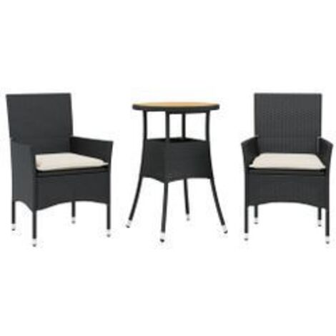 Ensemble à manger de jardin et coussins 3 pcs noir rotin acacia