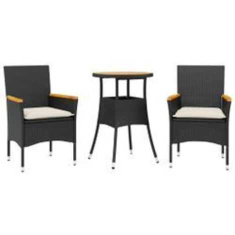 Ensemble à manger de jardin et coussins 3 pcs noir rotin acacia