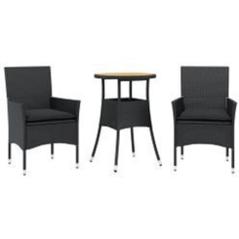 Ensemble à manger de jardin et coussins 3 pcs noir rotin acacia