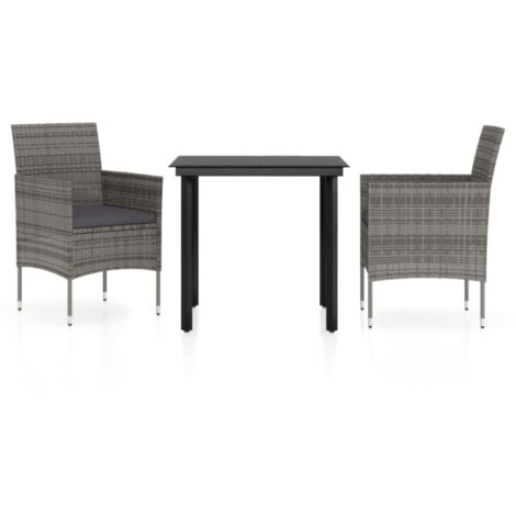 Ensemble à manger de jardin et coussins 3 pcs，Salon de jardin Gris et noir CFW17577