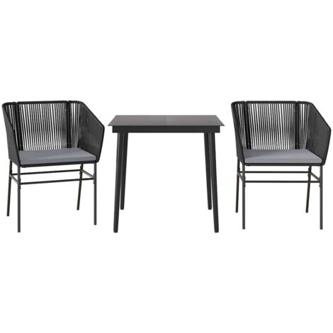 Ensemble à manger de jardin et coussins 3 pcs，Salon de jardin noir rotin verre CFW61421