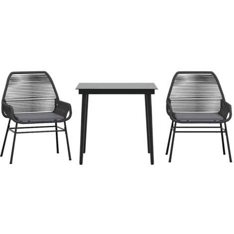 Ensemble à manger de jardin et coussins 3 pcs，Salon de jardin noir rotin verre CFW61755