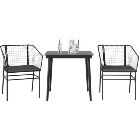 Ensemble à manger de jardin et coussins 3 pcs，Salon de jardin noir rotin verre CFW84554