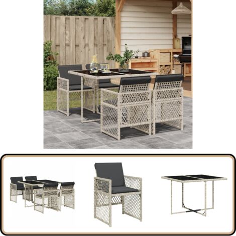 Ensemble à manger de jardin et coussins 5 pcs gris clair rotin - Salon De Jardin - Meuble De Jardin - Set De Jardin - Table De Jardin - Chaises De Jardin