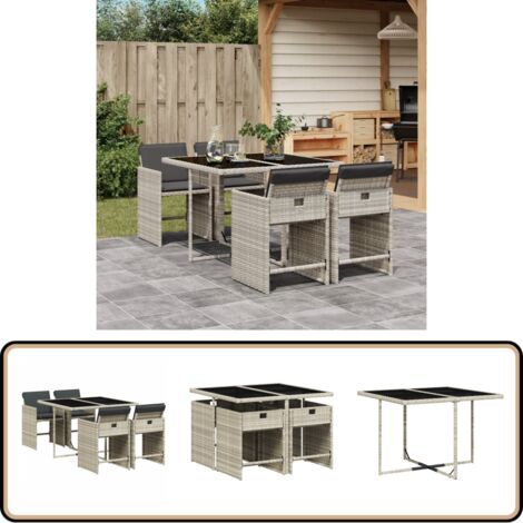 Ensemble à manger de jardin et coussins 5 pcs gris clair rotin - Salon De Jardin - Meuble De Jardin - Set De Salon De Jardin - Mobilier De Jardin - Table De Jardin