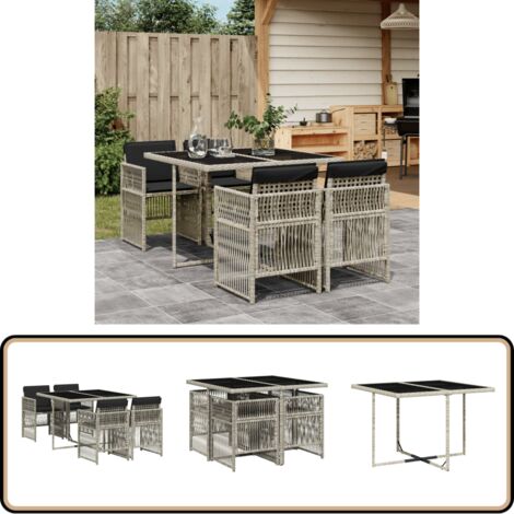 Ensemble à manger de jardin et coussins 5 pcs gris clair rotin - Salon De Jardin - Meuble De Jardin - Set De Salon De Jardin - Table De Jardin - Chaises De Jardin