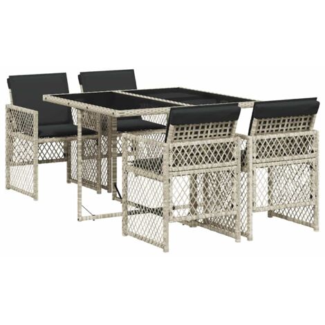 Ensemble à manger de jardin et coussins 5 pcs  Mobilier de jardin gris clair rotin