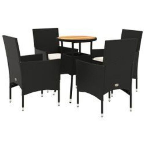 Ensemble à manger de jardin et coussins 5 pcs noir rotin acacia