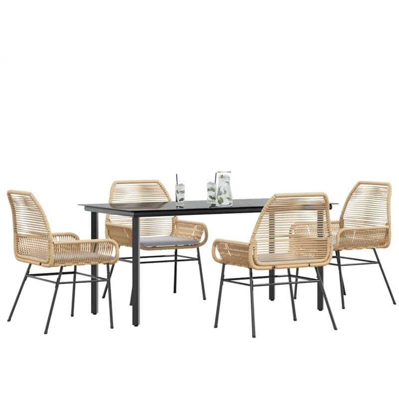 Ensemble à manger jardin coussins 5pcs marron poly rotin verre Vidaxl