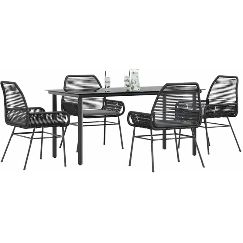 Ensemble à manger de jardin et coussins 5 pcs noir rotin verre Vidaxl