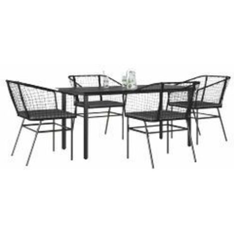 Ensemble à manger de jardin et coussins 5 pcs noir rotin verre
