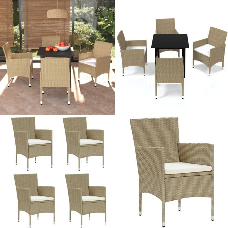 Ensemble à manger de jardin et coussins 5 pcs Poly rotin Beige - Salon De Jardin - Mobilier De Jardin - Set De Table - Ensemble Salon De Jardin