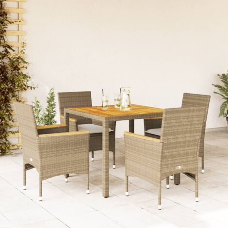 Ensemble à manger de jardin et coussins 5 pcs-Salon de jardin beige rotin acacia 757595
