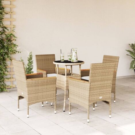 Ensemble à manger de jardin et coussins 5 pcs-Salon de jardin beige rotin verre 656864
