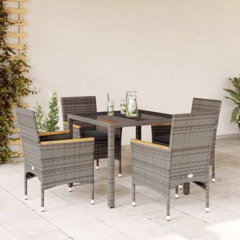 Ensemble à manger de jardin et coussins 5 pcs-Salon de jardin gris rotin verre 755253