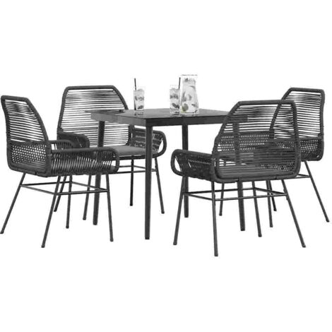 Ensemble à manger de jardin et coussins 5 pcs-Salon de jardin noir rotin verre 151002