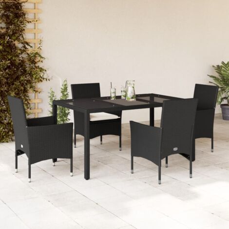 Ensemble à manger de jardin et coussins 5 pcs-Salon de jardin noir rotin verre 155557