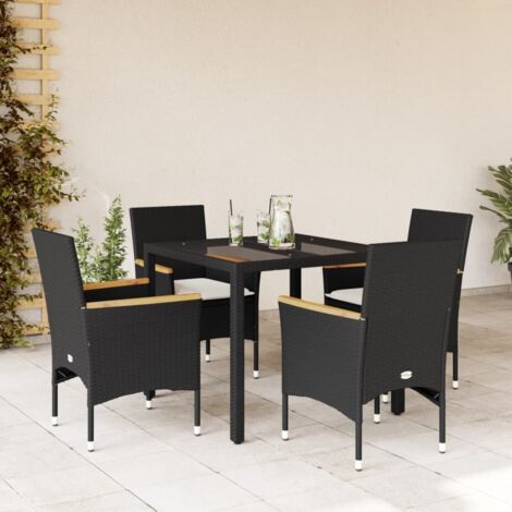 Ensemble à manger de jardin et coussins 5 pcs-Salon de jardin noir rotin verre 176699