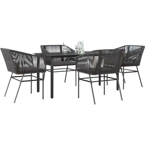 Ensemble à manger de jardin et coussins 5 pcs-Salon de jardin noir rotin verre 607749