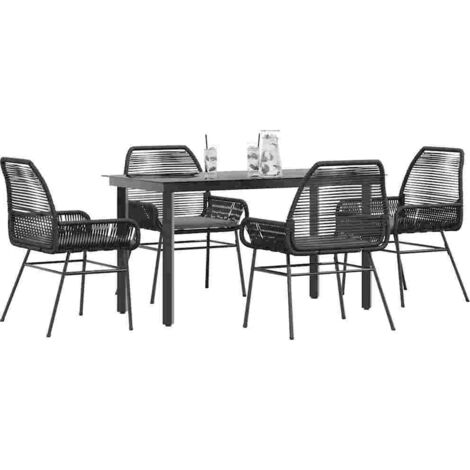 Ensemble à manger de jardin et coussins 5 pcs-Salon de jardin noir rotin verre 638313