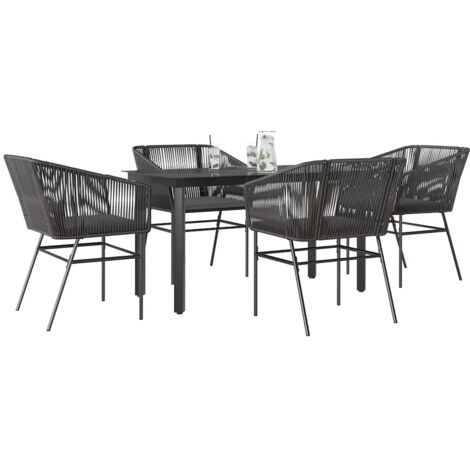 Ensemble à manger de jardin et coussins 5 pcs-Salon de jardin noir rotin verre 682657