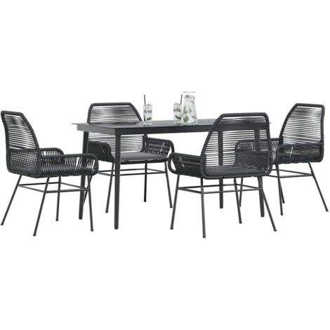 Ensemble à manger de jardin et coussins 5 pcs-Salon de jardin noir rotin verre 690159