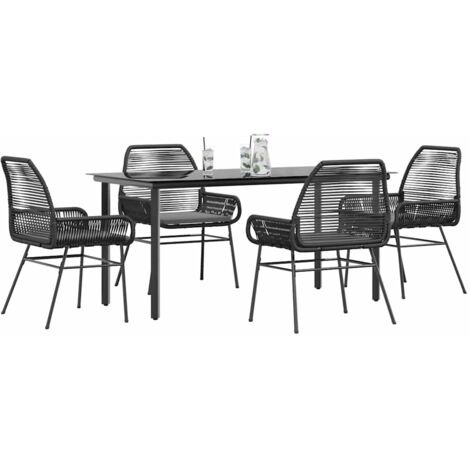 Ensemble à manger de jardin et coussins 5 pcs-Salon de jardin noir rotin verre 701675