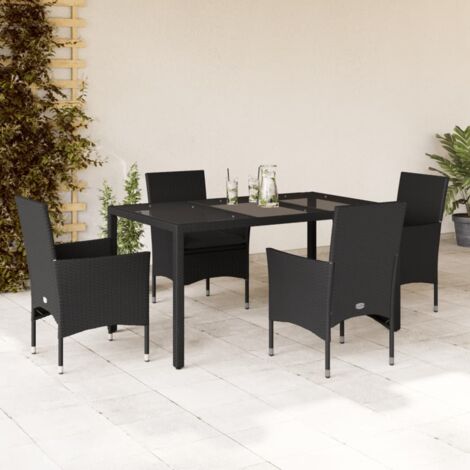 Ensemble à manger de jardin et coussins 5 pcs-Salon de jardin noir rotin verre 883759
