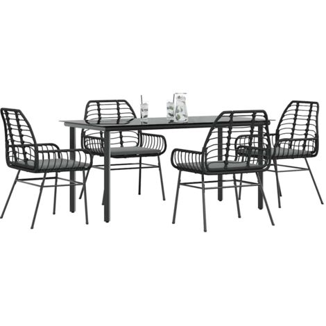 Ensemble à manger de jardin et coussins 5 pcs-Salon de jardin noir rotin verre 940439