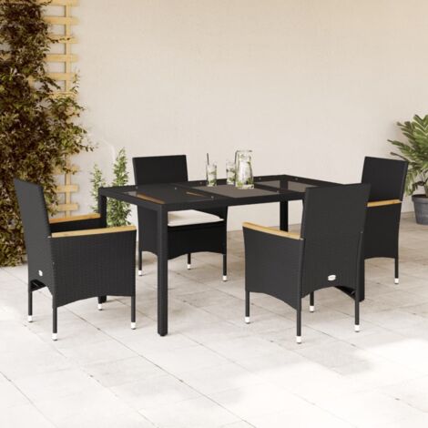 Ensemble à manger de jardin et coussins 5 pcs-Salon de jardin noir rotin verre 986340